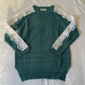 Style & Co. Teal Sweater with White Lace Accents